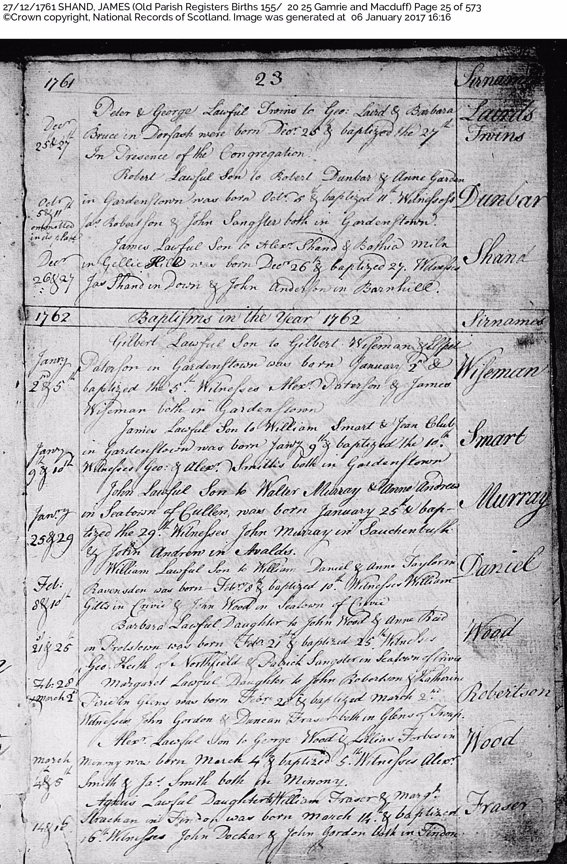 James Shand baptism 1761, Linked To: <a href='i371.html' >James Shand</a>